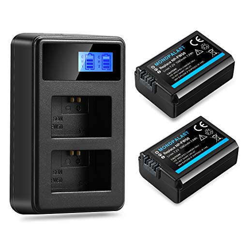 Mondpalast @ Batterie Rechargeable fw50 FW50 FW-50 pour Caméra Embarquée Lot de 2 et Chargeur Double pour Sony NP-FW50 and Sony Alpha a3000 a5000 a6000 a7 a7R a7S NEX-3 NEX-6 NEX-7 DSC-RX10