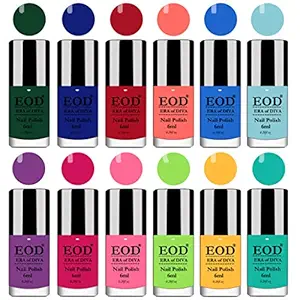 EOD Superstay Nail Polish Set, Glossy Finish, Purple, Pink, Light Pink, Parrot Green, Yellow, Blue, Light Blue, Sky Blue, Dark Green, Red, 6Ml Each