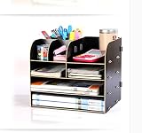 wysm Desktop Storage Box Bürobedarf Holzfertig Glovebox Lagerregal Bücherregal mehrschichtige A4 Informationen ( Farbe : Schwarz ) - 2