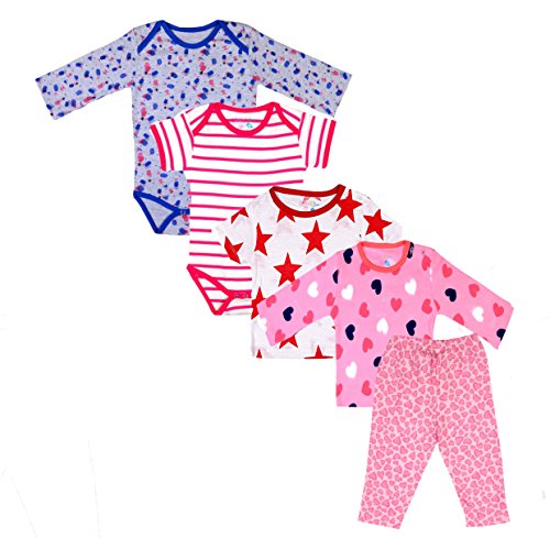 Sofie & Sam , Baby Cloths Set/Pack of 5 pcs Cotton (H/S Tee : 1 Pcs,F/S Tee : 1 Pcs, H/S Bodysuit : 1 Pcs, F/S Bodsuit : 1 Pcs, Pajama : 1 Pcs)…
