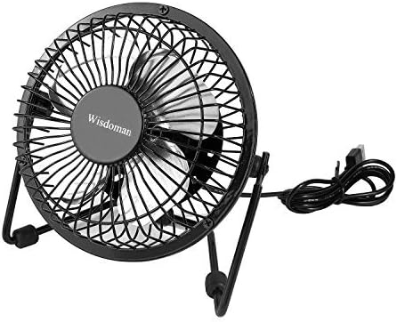 Mini USB Table Desktop Personal Fan, Metal Design, Quiet Operation, USB Cable Powered, High Compatibility Personal Table Fan with Adjustable Tilt, Desk Cooling Fan for Home & Office (4 Inches, Black)