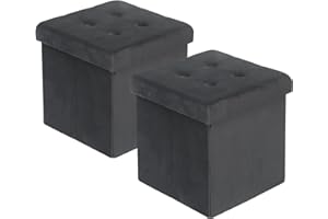 ‎WOLTU WOLTU 2er Set Faltbarer Sitzhocker, Sitzwürfel mit Stauraum Sitzbank Truhen Aufbewahrungsbox, Deckel Abnehmbar, Gepolsterte Sitzfläche aus Samt, 37,5x37,5x38CM(LxBxH), Grau
