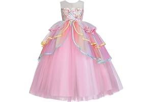 MYRISAM Ragazze Unicorno Tulle Arcobaleno Compleanno Matrimoni Vestito Principessa Fiori Fantasia Lungo Maxi Abiti Natale Halloween Carnevale Cosplay Cerimonia Festa Abito