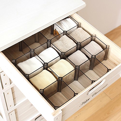 Warrah Verstellbarer Set von 6 Boxen Organizer Schubladen Trennwand für Kleidung Socken BHS und mehr. Schwarz