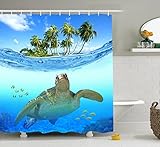 HYSENM Duschvorhang Duschvorhänge polyester anti Schimmel wasserdicht Strand Ocean inkl. 12 Befestigungsringen 180x180 180x200 200x200, Schildkröte 180*180cm