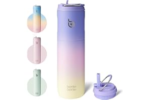 BOTTLEBOTTLE BOTTLE BOTTLE Bouteille d'eau isotherme en acier inoxydable à double paroi sous vide avec couvercle à paille et poignée pour sport, voyage, salle de sport,Anti-fuite,Sans BPA (violet/rose/jaune)