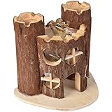 Jannyshop Hamsterhaus Hamsterburg Treppe Fenster Tür Dekor für Kleintierbehausungen aus natürliches Holz in 4 verschiedene Typen
