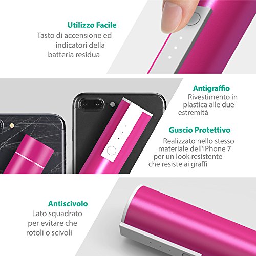 Caricabatterie Portatile RAVPower Luster 3350mAh (Caricatore Portatile, Batteria Esterna con Tecnologia iSmart) per iPhone, iPad, Samsung Galaxy, Smartphone e Tablet per tutte le Marche (Rosa)