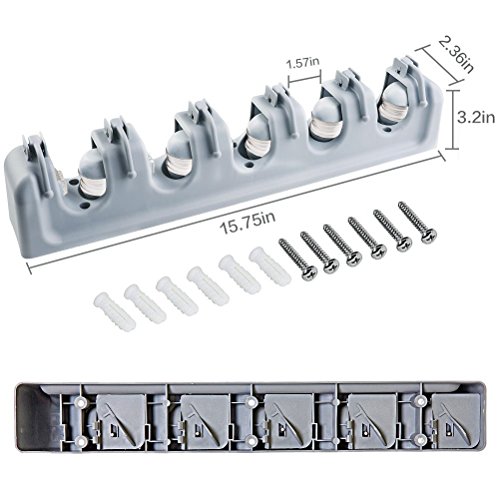 comprare on line Portascopa,Rixow Portascopa Da Muro Attrezzi 5 posti e 6 ganci Supporto Per Scopa e Spazzolone Robusto Salvaspazio prezzo