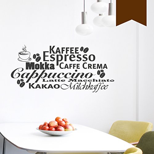 WANDKINGS Wandtattoo - Kaffee & Espresso Welt mit Kaffeebohnen - 100 x 46 cm - Braun - Wähle aus 5 Größen & 35 Farben