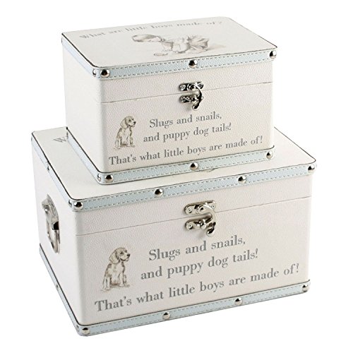 SET OF 2 STORAGE CASE BOYS BABY KEEPSAKE CHRISTENING GIFT TRUNK CHEST MEMORIES