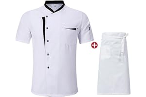 WEITING Camicia Uniforme da Cuoco Unisex da Cucina per Ristorante, Giacca da Cuoco a Maniche Corte/Lunghe, Grembiule da Lavoro_b-M
