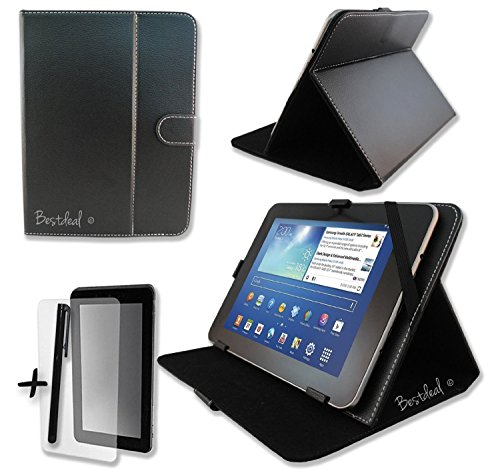 Schwarz PU Lederner Tasche Case Hülle für Leotec L-PAD Space III S 7 7" Zoll Tablet PC + Displayschutzfolie und Stylus