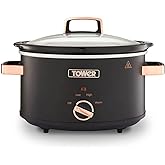 Tower T16042BLK Cavaletto 3.5 Litre Slow Cooker with 3 Heat Settings, Removable Pot and Cool Touch Handles, Black and Rose Go