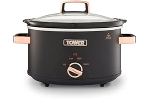 Tower T16042BLK Cavaletto 3.5 Litre Slow Cooker with 3 Heat Settings, Removable Pot and Cool Touch Handles, Black and Rose Gold