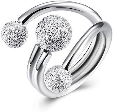 Ilove EU Women's 925 Sterling Silver Open Ring Adjustable Silver Sand Blasted Ball Pearl Bracelet Wedding, Engagement, Wedding Ring Size