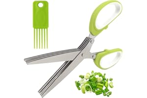 CENRONG Nożyczki do ziół kuchennych, pięciowarstwowe nożyczki ziołowe z grzebieniem do lapulicji Antypoślizgowym uchwytem, do ziół aromatycznych i przypraw (zielony)