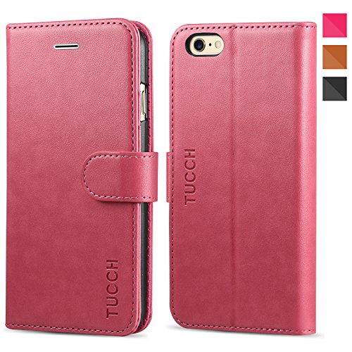 iPhone 6s Case,iPhone 6S Leather Case, TUCCH [Lifetime Warranty] Premium Folio Leather Wallet Case with [Lifetime Warranty] [Kickstand] [Card Slots] [Magnetic Closure] Flip Notebook Cover Case for iphone 6/6s-Hot Pink