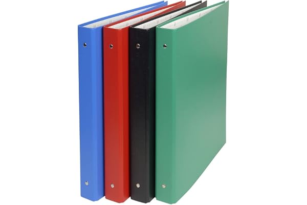 Exacompta - réf. 52432E - 1 Classeur rembordé PVC rigide - 4 anneaux ronds diamètre 30mm - Dos 40mm - Dimensions extérieures : 34,3 x 28 cm - Format à classer 320x240 - 4 coloris aléatoires