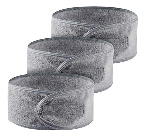KinHwa Kosmetiks Stirnband Mikrofaser Stirnband Kosmetik Verstellbar Kosmetickstirnband mit Klettverschluss ideal für Makeup entferner, SPA, Sport, Yoga, waschbar 3 Stück Grau