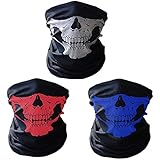 CBValley 3 Piezas Pasamontañas de Calavera Bufanda Multiuso Máscara Facial de Tubo de Motocicleta (Blanco / Azul / Rojo)