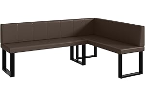‎MEBLINI MEBLINI Eckbank für Esszimmer - Küchenbank - Essecke - Sitzecke Küche - Peter - U-Beine 142x196x87cm Rechts - Braun Kunstleder