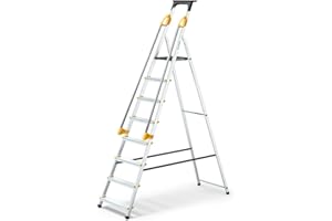 HOSTRÖM Escabeau 8 marches DURAMP sécurisé avec rampes, Tablette Porte-Outils, marchepied Pliable Aluminium, Hauteur Plateforme 162cm, Garantie 5 Ans
