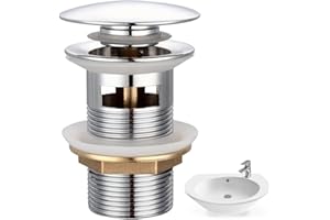 FENYW Universal Ablaufgarnitur mit Überlauf aus Messing, POP UP Ventil mit Überlauf für Waschtisch, Universal Ablaufgarnitur POP UP Ventil für Waschtisch Waschbecken, Pop Up Ventil Ablaufventil- G 1¼