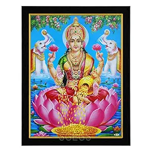 SHREE GANESH ENTERPRISE GIFTING SOLUTIONS Goddess Gaja Lakshmi HD Photo Frame Laxmi MATA Painting Diwali Pooja Wall Hanging (Wood, Poster with Frame, Multicolour, 25x1x31cm)