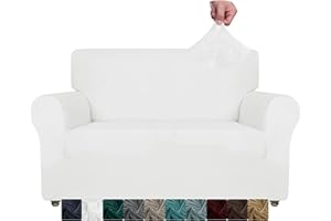 ‎XINEAGE XINEAGE Samt Sofaüberzug 2 Sitzer, Stretch Sofa überzug für Wohnzimmer, Dicke Weiche Sofaüberwurf, Rutschfester Sofa Cover für Hunde, Haustiere (2 Sitzer, Weiß)