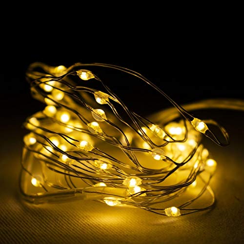 60 LED blanco cálido plateado Micro cadena luz recargable con función de temporizador