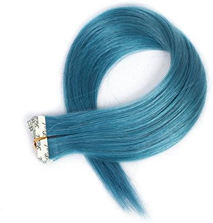 Winky Wiggery 14"-22" 50g/20pcs Tape In Hair Extensions 100% Remy Human Hair Silky Straight Tape Hair Extensions (20"-50g, #Cyan)