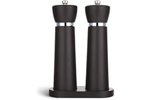 TLYSXPRO Wooden Salt and Pepper Grinder Set – Refillable Salt and Pepper Mill with Adjustable Upgraded Large Size Ceramic Burr – Manual Pepper Grinder with Beech Wood Body – 8.3” Tall (Chocolate Wood)