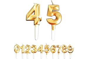 WLHGH Birthday Candles, 45th/54th/4th/5th Birthday Cake Candles, Cake Decoration for Birthday Party Wedding Anniversary Graduation Party Supplies (Gold, Number 4&5)