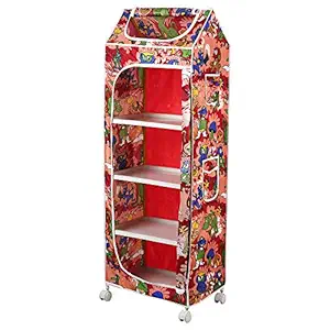 Little Ones | 5 Plastic Shelves Baby Foldable Wardrobe (Made in India), Unbreakable Material, (Plastic Structure)| Jungle Red | HP5/AR