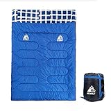 Sac de Couchage Double Grand Froid - Détachable Sac de Couchage 2 Personnes Adulte 3 Saisons de Flanelle de Coton, Confortable et Chaud pour Camping, 145 * 220cm, Température Confort :5-15℃