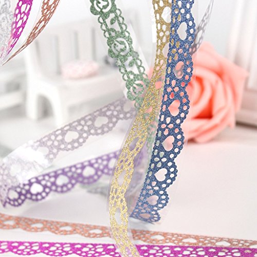 Goodlucky365 7 Rollen Washi Tape Spitze Selbstklebend Multicolor Glitter spitze selbstklebend DIY Scrapbooking Dekorieren Aufkleber - 2
