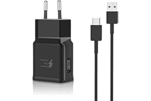 LIANSUM Cargador rapido Tipo C Carga para Samsung Galaxy S22 S21 S20 S10 S9 S8 A90 A80 A73 A71 A70 A55 A53 A52 A51 A40 A35 A33 A22 A12 M55 M54 M33 M21 M15 M12 Teléfono EP-TA200 Adaptativa con Cable 2m Negro