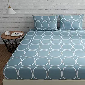 Huesland by Ahmedabad Cotton 144 TC Cotton Bedsheet for Double Bed with 2 Pillow Covers - Blue