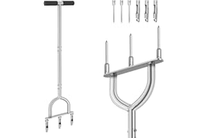 JOJOCY Aeratore per prato 2 in 1, 94 cm, aeratore manuale con 3 denti cavi e 3 punte solide, aeratore per prato per cortili e giardini