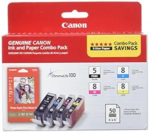 Canon PGI-5/ CLI-8 CMY Ink with PP-201 (50 Sheets) Combo Pack (0628B027AA) by Canon