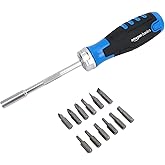 Amazon Basics Destornillador de carraca, magnético, 12 unidad, Paquete de 1, Plateado, Azul, Negro