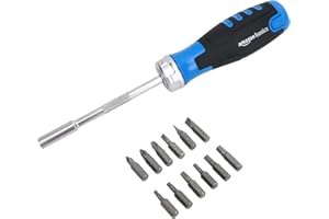 Amazon Basics Magnetischer Ratschen-Schraubendreher, 12 Stück, 1er-Pack, Blau/Schwarz/Silber