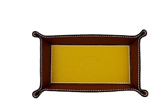 FrasiBags Svuotatasche Design Moderno in Vera Pelle Made in Italy, Vassoio Portaoggetti Ingresso, Svuota Tasche da Ingresso Organizer Scrivania Rettangolare Medio (Senape/Marrone)