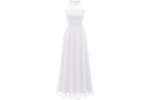 Wedtrend Abendkleid Damen Lang Neckholder Kleid Damen Cocktailkleid Elegant für Hochzeit Abschlusskleid Chiffon Spitzenkleid