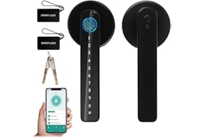 TEKXDD Cerradura Inteligente - 6 en 1 Cerradura Electronica, Huella Dactilar, App, IC Card, NFC, Contraseña, Llave Mecánica, Alarma de Batería Baja, Contraseña anti-Espionaje, Apto para Interior Negro
