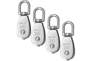 CEEYSEE 4Pcs M20 Pulley 304 Stainless Steel Pulley Single Pulley Set Heavy Duty Pulley Drum for Ropes Camping Gym Wheel Hanger Out Door Pulley Load Capacity 75kg(U/M20)