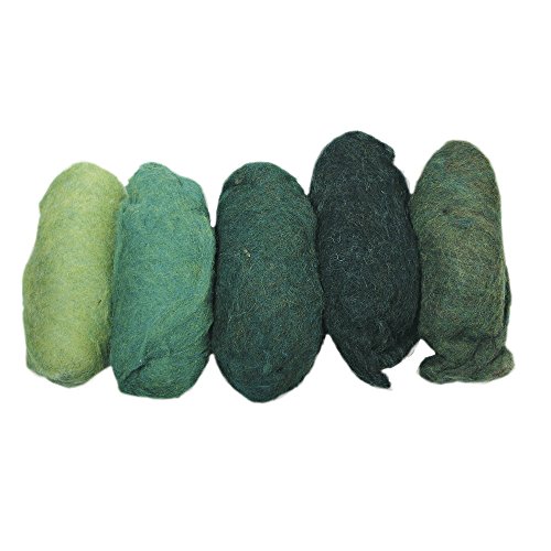 RAYHER 5363700 Reine Schurwolle, meliert, Vlies, 5 Farben 20 g, grün-Töne