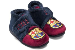 MARPEN SLIPPERS, Zapatillas de Casa Botitas de Invierno del FC Barcelona de Fútbol con Velcro para Niño o Niña