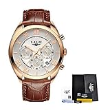 Herren Chronograph Quarz Uhr Armbanduhren Uhren Wasserdichte Luxusgeschäfts-beiläufige Herrenuhr mit Lederband, Kalender/Sekunde/Minute / 24-Stunden-Anzeige